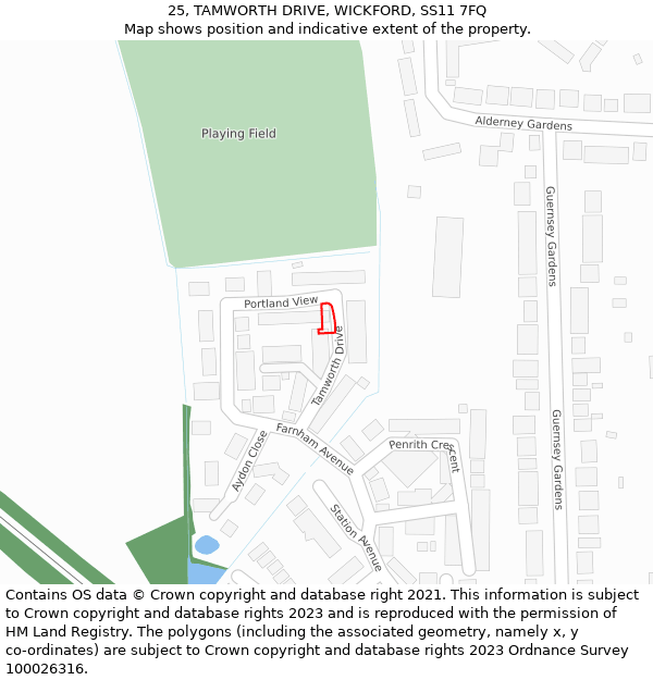 25, TAMWORTH DRIVE, WICKFORD, SS11 7FQ: Location map and indicative extent of plot