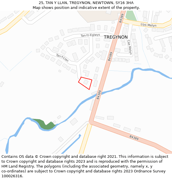 25, TAN Y LLAN, TREGYNON, NEWTOWN, SY16 3HA: Location map and indicative extent of plot