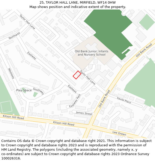 25, TAYLOR HALL LANE, MIRFIELD, WF14 0HW: Location map and indicative extent of plot