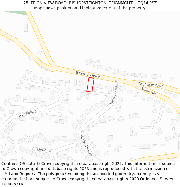 25, TEIGN VIEW ROAD, BISHOPSTEIGNTON, TEIGNMOUTH, TQ14 9SZ: Location map and indicative extent of plot