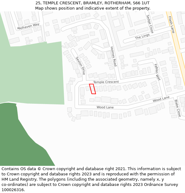 25, TEMPLE CRESCENT, BRAMLEY, ROTHERHAM, S66 1UT: Location map and indicative extent of plot