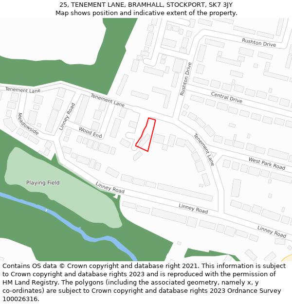 25, TENEMENT LANE, BRAMHALL, STOCKPORT, SK7 3JY: Location map and indicative extent of plot