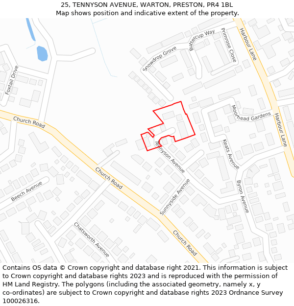 25, TENNYSON AVENUE, WARTON, PRESTON, PR4 1BL: Location map and indicative extent of plot