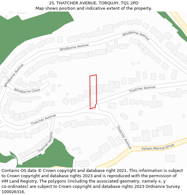 25, THATCHER AVENUE, TORQUAY, TQ1 2PD: Location map and indicative extent of plot