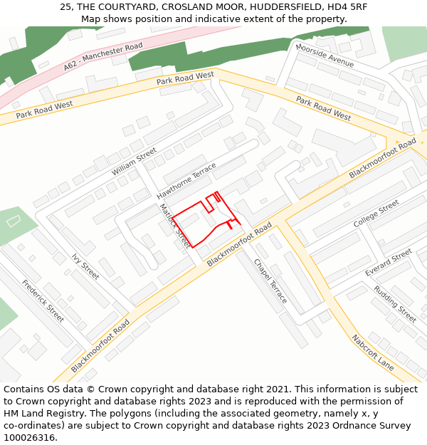 25, THE COURTYARD, CROSLAND MOOR, HUDDERSFIELD, HD4 5RF: Location map and indicative extent of plot