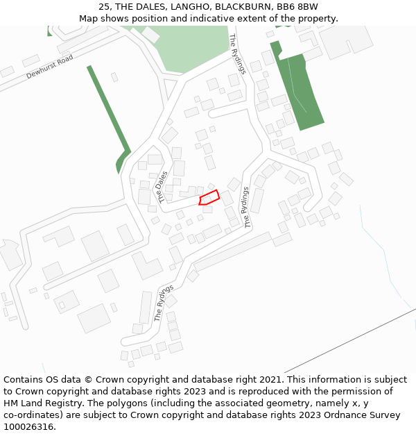 25, THE DALES, LANGHO, BLACKBURN, BB6 8BW: Location map and indicative extent of plot