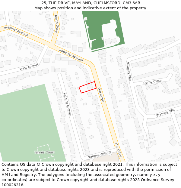 25, THE DRIVE, MAYLAND, CHELMSFORD, CM3 6AB: Location map and indicative extent of plot