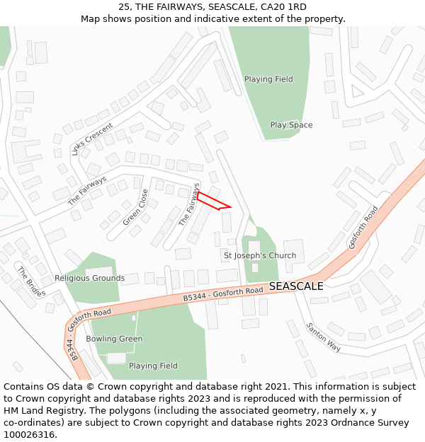 25, THE FAIRWAYS, SEASCALE, CA20 1RD: Location map and indicative extent of plot