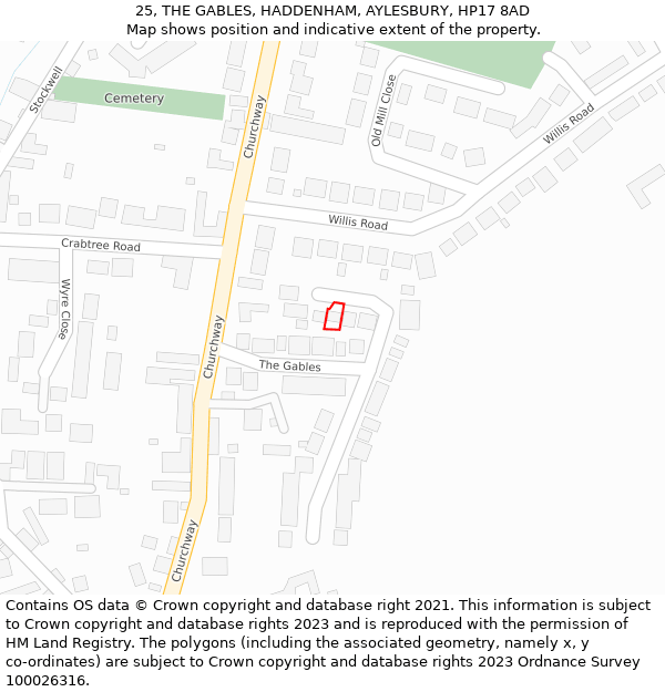 25, THE GABLES, HADDENHAM, AYLESBURY, HP17 8AD: Location map and indicative extent of plot