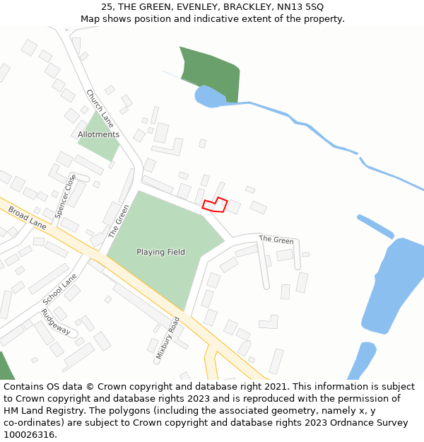 25, THE GREEN, EVENLEY, BRACKLEY, NN13 5SQ: Location map and indicative extent of plot
