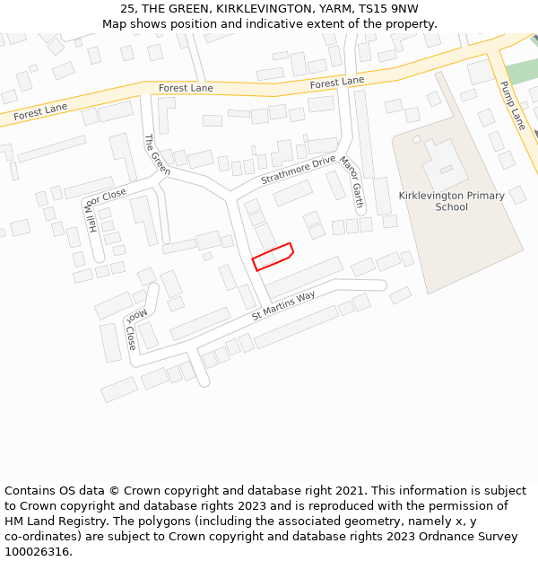 25, THE GREEN, KIRKLEVINGTON, YARM, TS15 9NW: Location map and indicative extent of plot