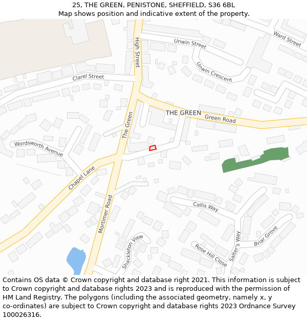 25, THE GREEN, PENISTONE, SHEFFIELD, S36 6BL: Location map and indicative extent of plot