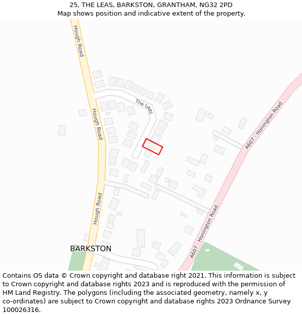 25, THE LEAS, BARKSTON, GRANTHAM, NG32 2PD: Location map and indicative extent of plot