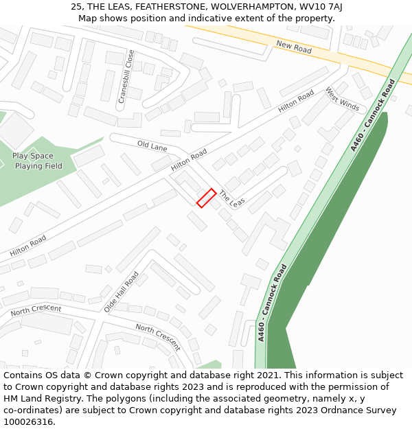 25, THE LEAS, FEATHERSTONE, WOLVERHAMPTON, WV10 7AJ: Location map and indicative extent of plot