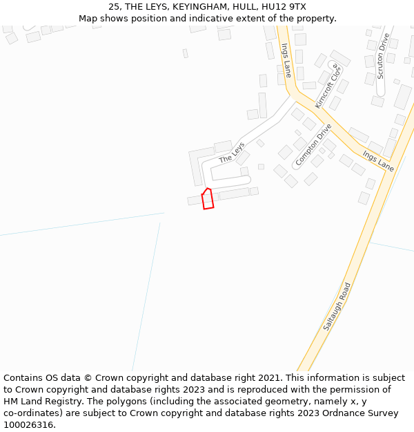 25, THE LEYS, KEYINGHAM, HULL, HU12 9TX: Location map and indicative extent of plot