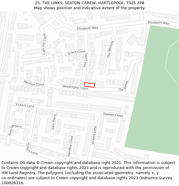 25, THE LINKS, SEATON CAREW, HARTLEPOOL, TS25 2PB: Location map and indicative extent of plot