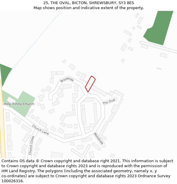 25, THE OVAL, BICTON, SHREWSBURY, SY3 8ES: Location map and indicative extent of plot