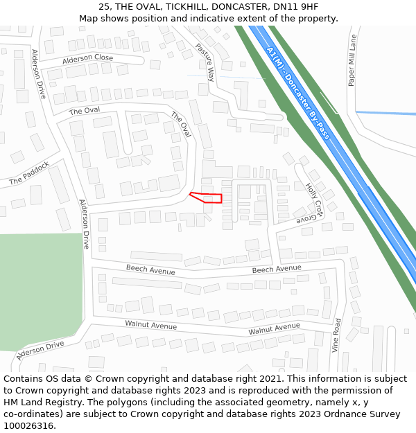 25, THE OVAL, TICKHILL, DONCASTER, DN11 9HF: Location map and indicative extent of plot