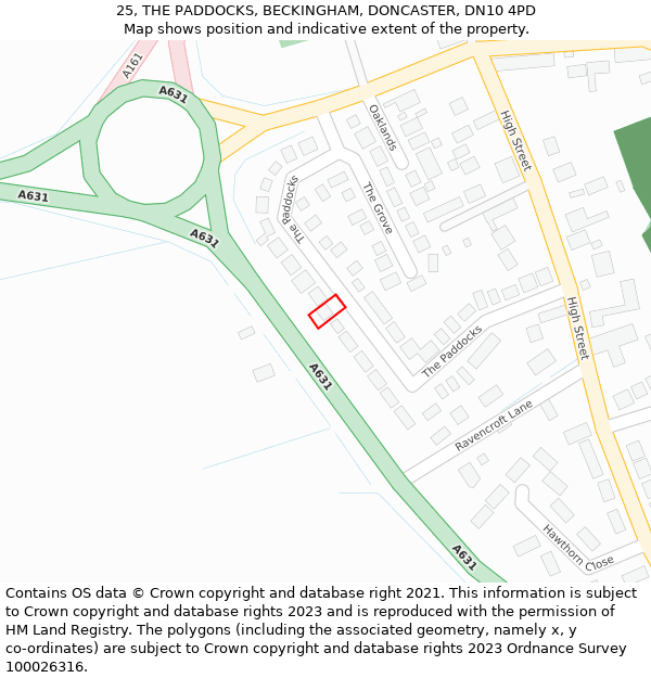 25, THE PADDOCKS, BECKINGHAM, DONCASTER, DN10 4PD: Location map and indicative extent of plot