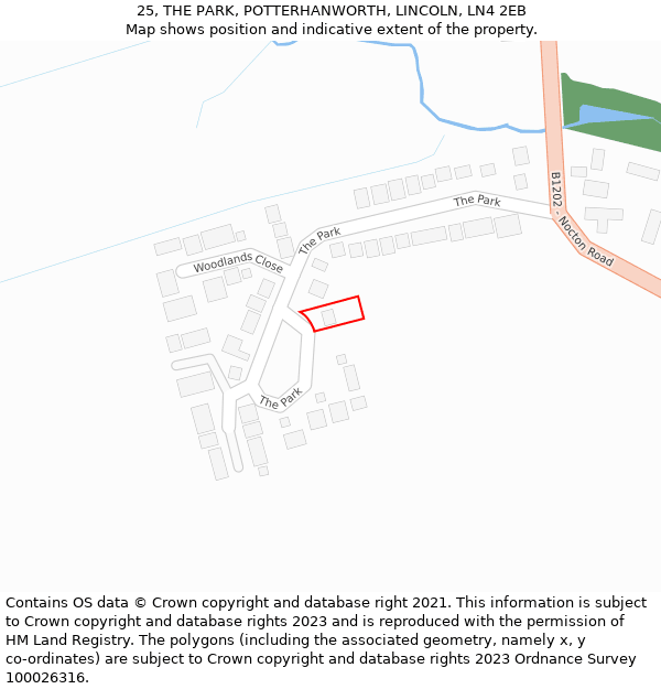 25, THE PARK, POTTERHANWORTH, LINCOLN, LN4 2EB: Location map and indicative extent of plot
