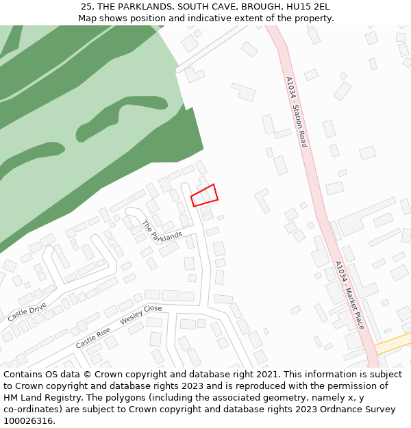 25, THE PARKLANDS, SOUTH CAVE, BROUGH, HU15 2EL: Location map and indicative extent of plot