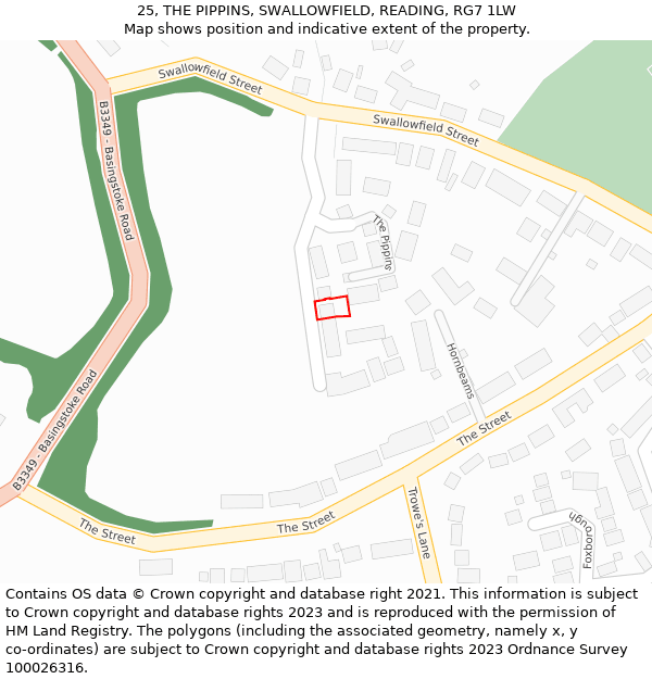 25, THE PIPPINS, SWALLOWFIELD, READING, RG7 1LW: Location map and indicative extent of plot