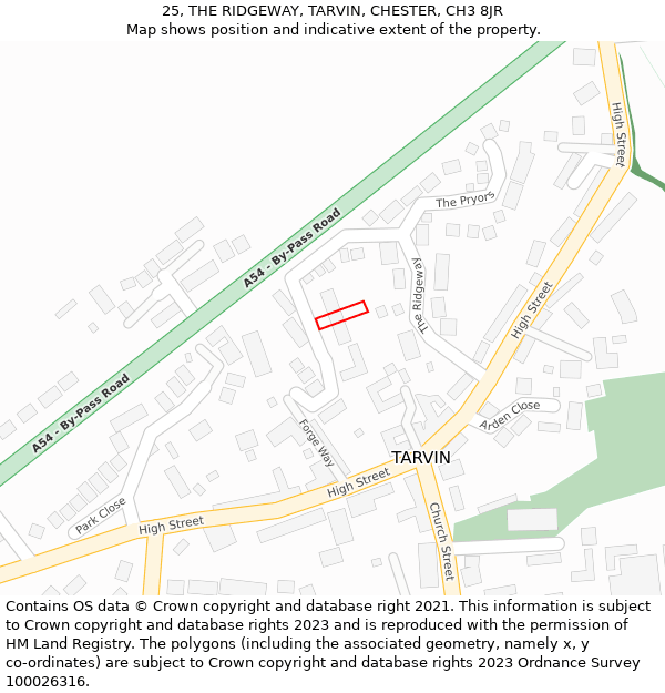 25, THE RIDGEWAY, TARVIN, CHESTER, CH3 8JR: Location map and indicative extent of plot