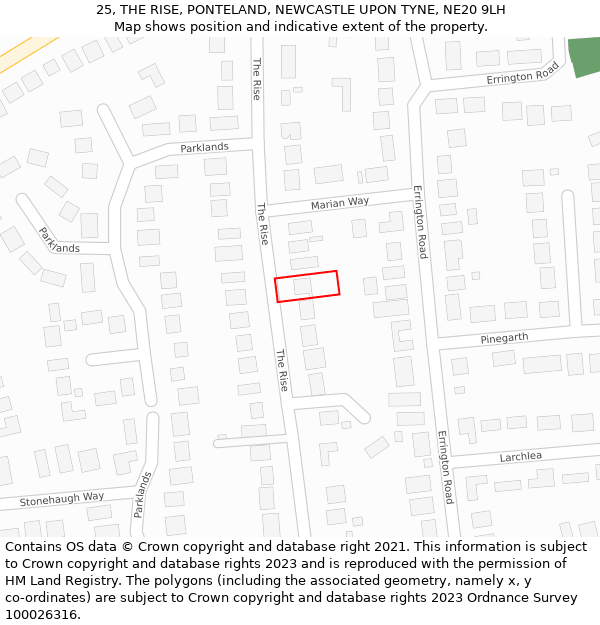 25, THE RISE, PONTELAND, NEWCASTLE UPON TYNE, NE20 9LH: Location map and indicative extent of plot