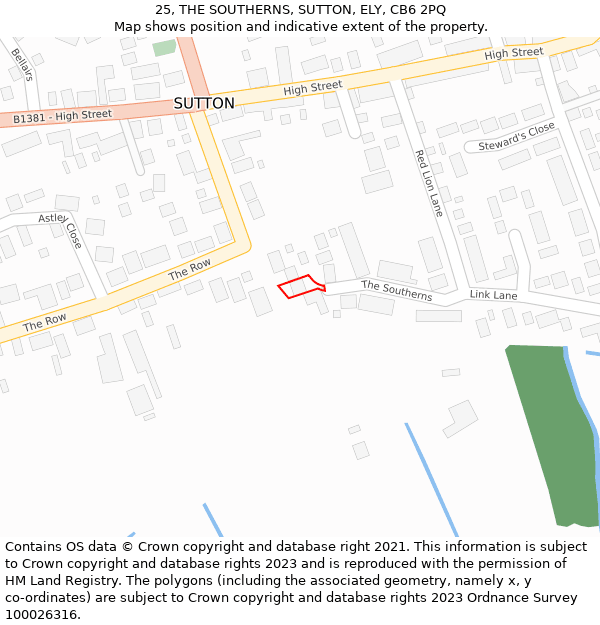 25, THE SOUTHERNS, SUTTON, ELY, CB6 2PQ: Location map and indicative extent of plot