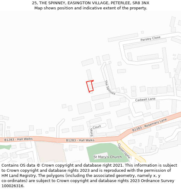 25, THE SPINNEY, EASINGTON VILLAGE, PETERLEE, SR8 3NX: Location map and indicative extent of plot