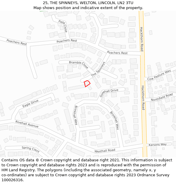 25, THE SPINNEYS, WELTON, LINCOLN, LN2 3TU: Location map and indicative extent of plot