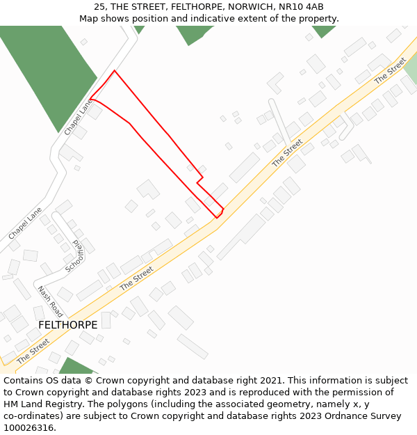 25, THE STREET, FELTHORPE, NORWICH, NR10 4AB: Location map and indicative extent of plot