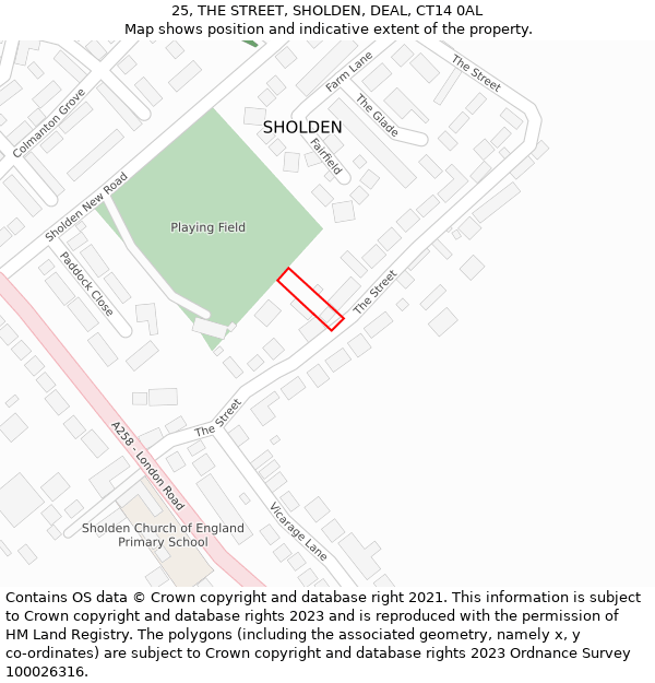 25, THE STREET, SHOLDEN, DEAL, CT14 0AL: Location map and indicative extent of plot