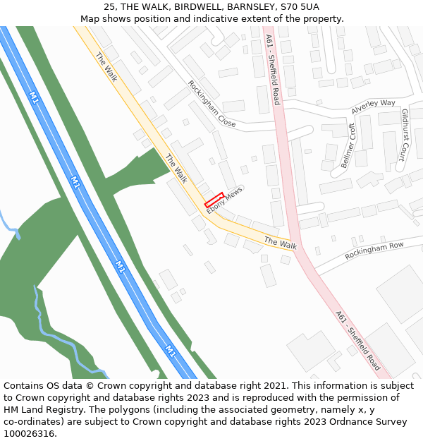 25, THE WALK, BIRDWELL, BARNSLEY, S70 5UA: Location map and indicative extent of plot