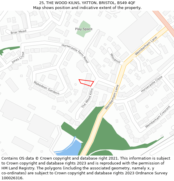 25, THE WOOD KILNS, YATTON, BRISTOL, BS49 4QF: Location map and indicative extent of plot