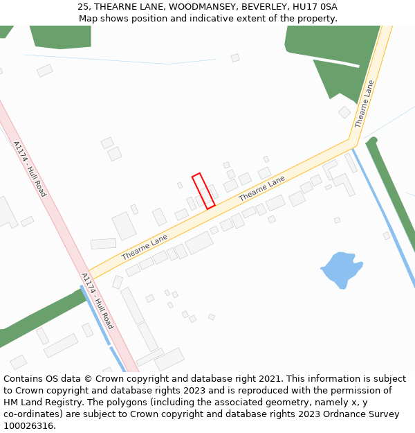 25, THEARNE LANE, WOODMANSEY, BEVERLEY, HU17 0SA: Location map and indicative extent of plot