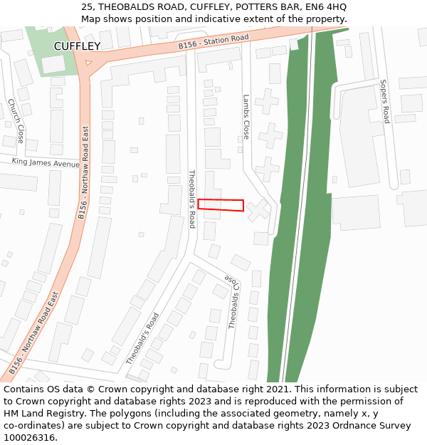 25, THEOBALDS ROAD, CUFFLEY, POTTERS BAR, EN6 4HQ: Location map and indicative extent of plot