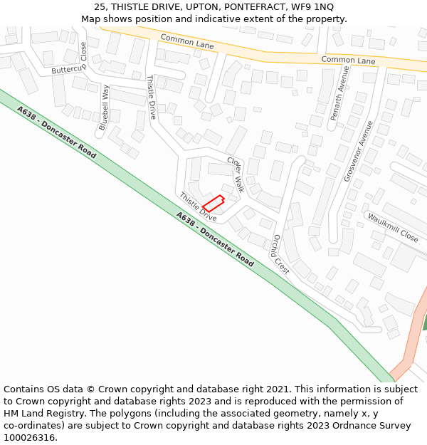 25, THISTLE DRIVE, UPTON, PONTEFRACT, WF9 1NQ: Location map and indicative extent of plot