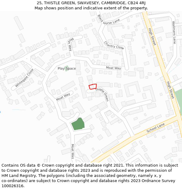 25, THISTLE GREEN, SWAVESEY, CAMBRIDGE, CB24 4RJ: Location map and indicative extent of plot