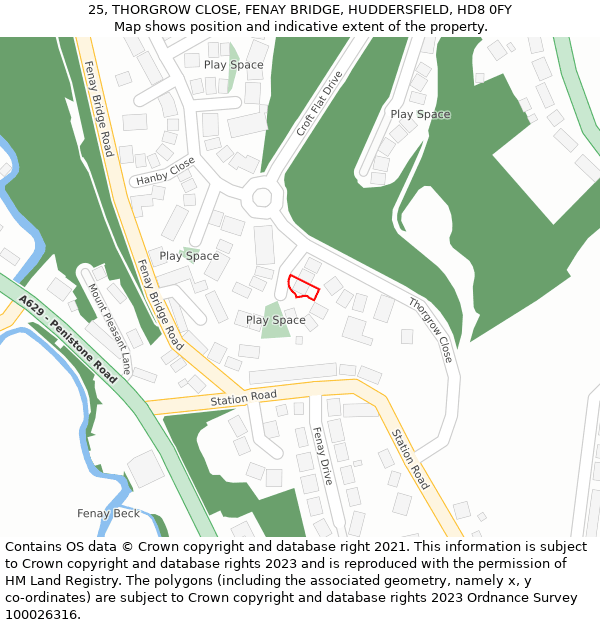 25, THORGROW CLOSE, FENAY BRIDGE, HUDDERSFIELD, HD8 0FY: Location map and indicative extent of plot