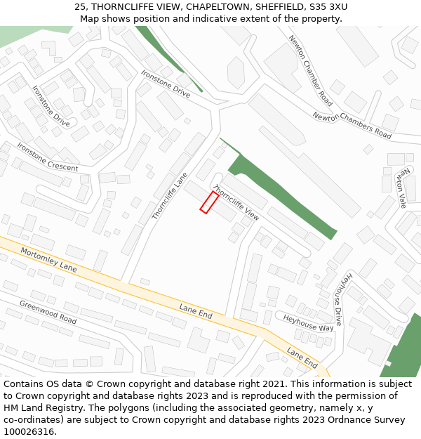 25, THORNCLIFFE VIEW, CHAPELTOWN, SHEFFIELD, S35 3XU: Location map and indicative extent of plot