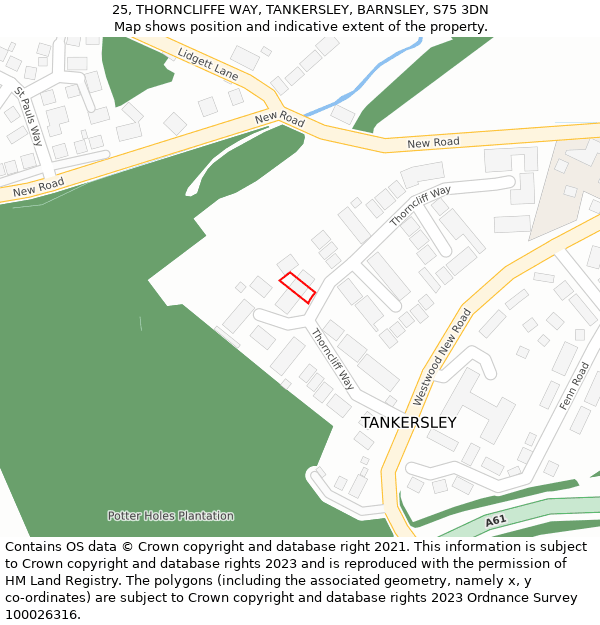 25, THORNCLIFFE WAY, TANKERSLEY, BARNSLEY, S75 3DN: Location map and indicative extent of plot