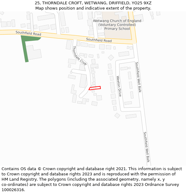 25, THORNDALE CROFT, WETWANG, DRIFFIELD, YO25 9XZ: Location map and indicative extent of plot