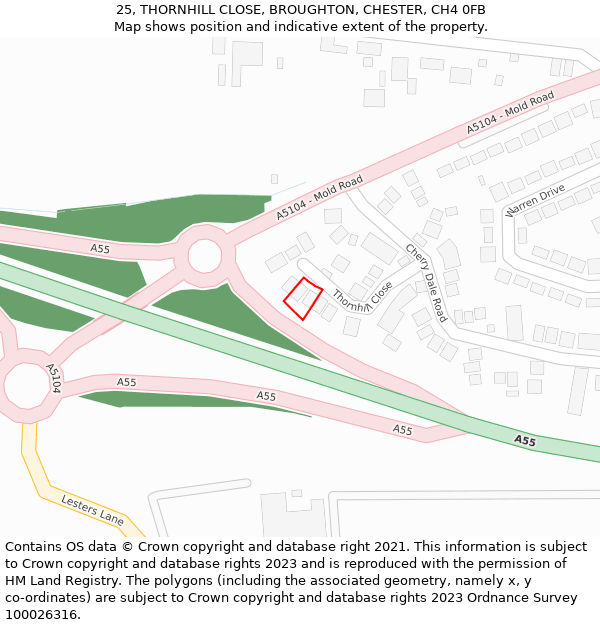 25, THORNHILL CLOSE, BROUGHTON, CHESTER, CH4 0FB: Location map and indicative extent of plot