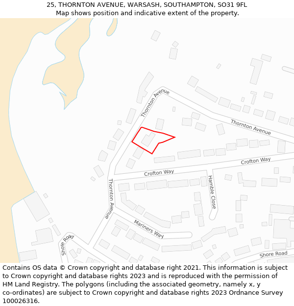 25, THORNTON AVENUE, WARSASH, SOUTHAMPTON, SO31 9FL: Location map and indicative extent of plot