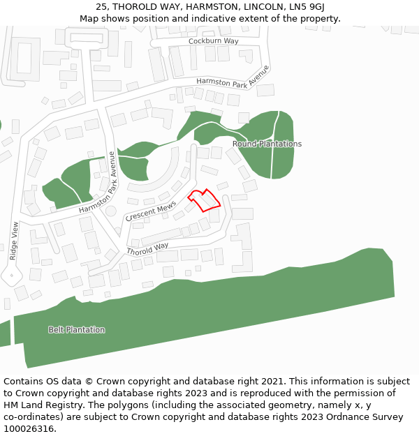 25, THOROLD WAY, HARMSTON, LINCOLN, LN5 9GJ: Location map and indicative extent of plot