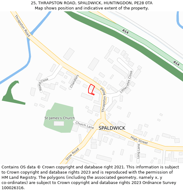 25, THRAPSTON ROAD, SPALDWICK, HUNTINGDON, PE28 0TA: Location map and indicative extent of plot