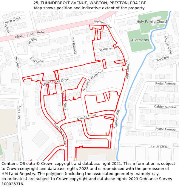 25, THUNDERBOLT AVENUE, WARTON, PRESTON, PR4 1BF: Location map and indicative extent of plot
