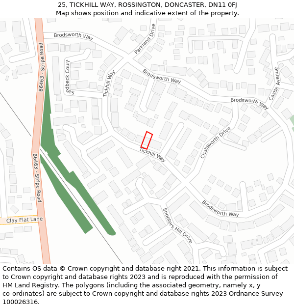 25, TICKHILL WAY, ROSSINGTON, DONCASTER, DN11 0FJ: Location map and indicative extent of plot