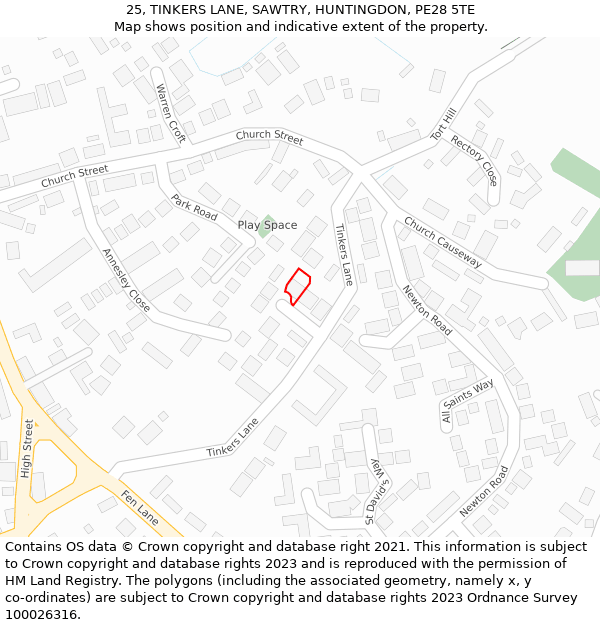 25, TINKERS LANE, SAWTRY, HUNTINGDON, PE28 5TE: Location map and indicative extent of plot